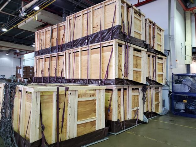 Cargo boxes stacked up.