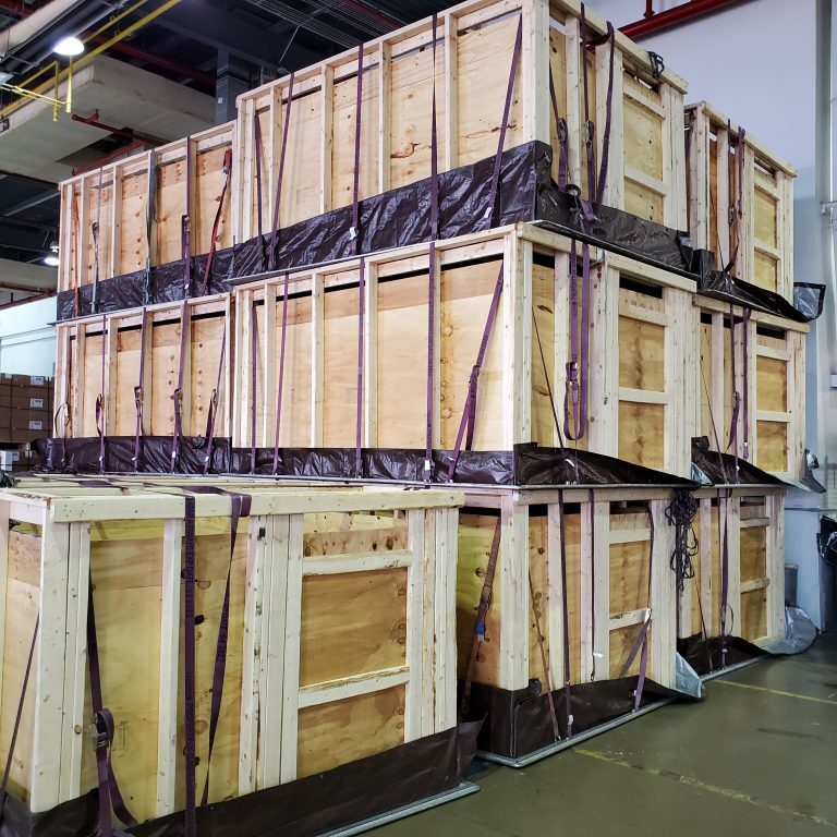 Cargo boxes stacked up.