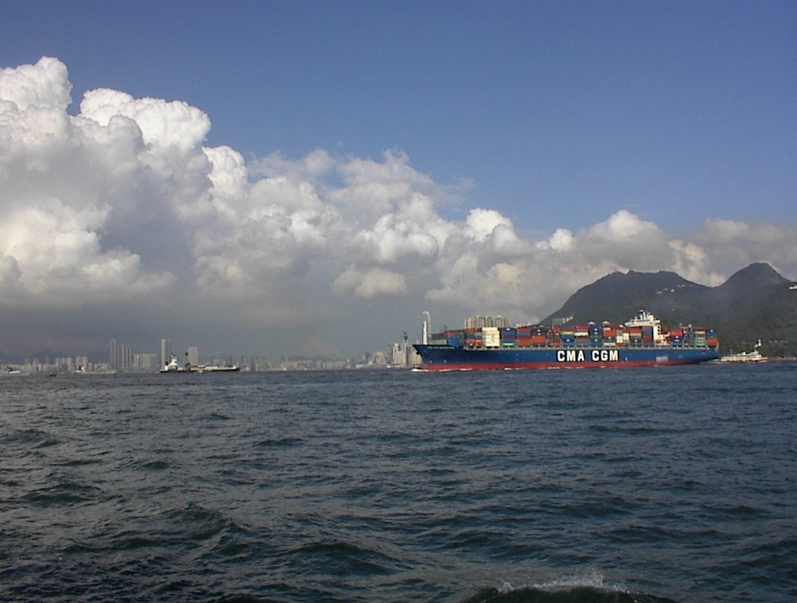 Cargo ship on the ocean.